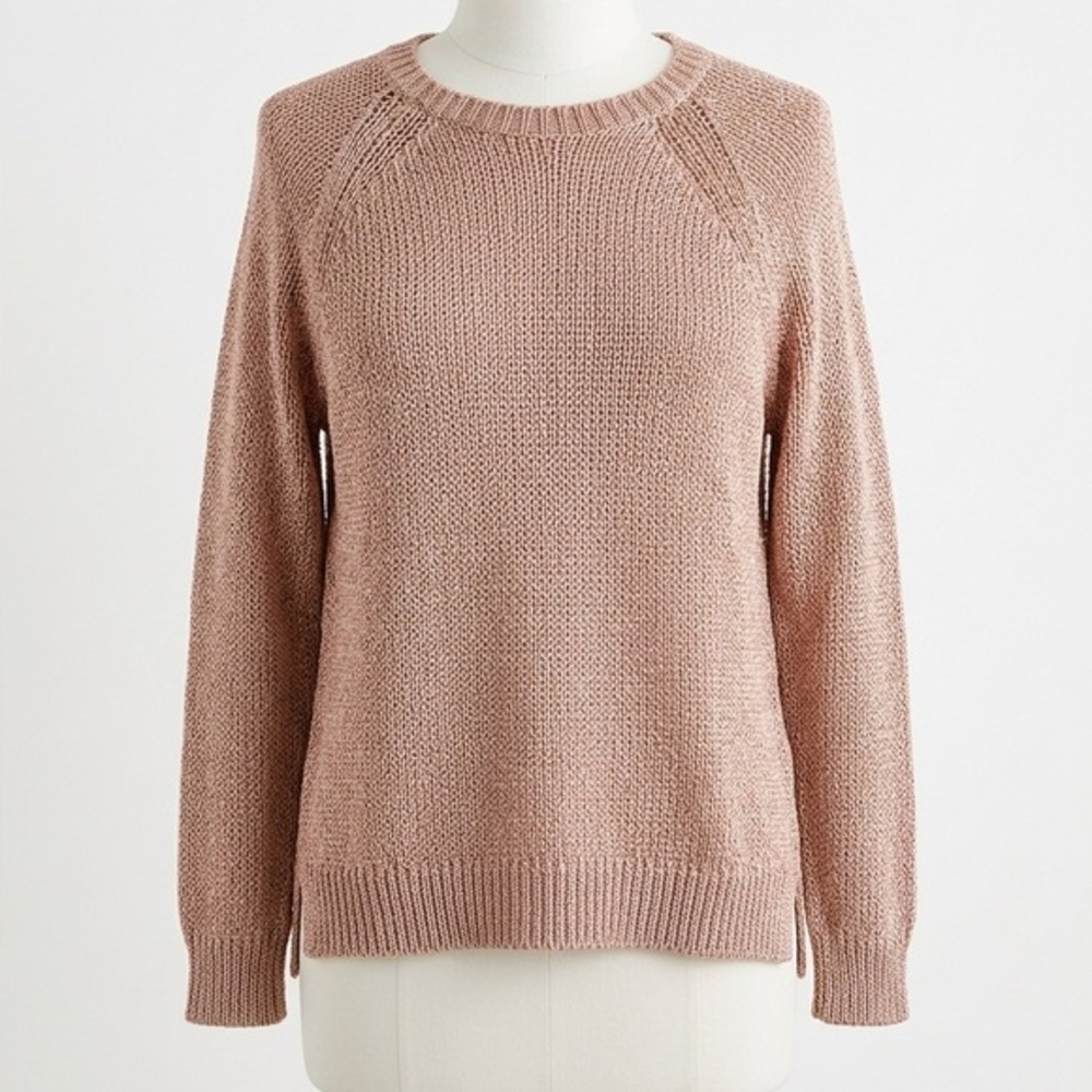 J. Crew Rose Gold Metallic Knit Crewneck Sweater Size XL